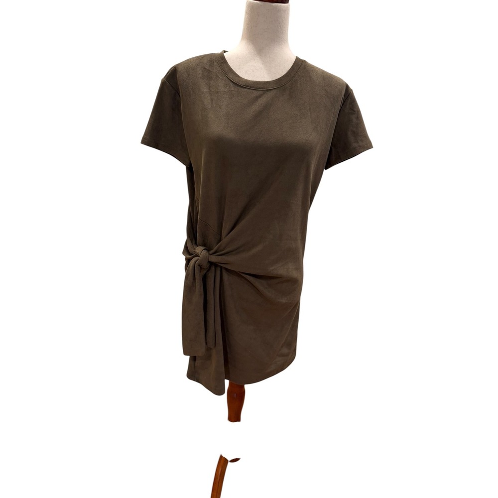 Olivaceous Faux Suede Side Tie Mini Dress Olive Green Short Sleeve Large NWT